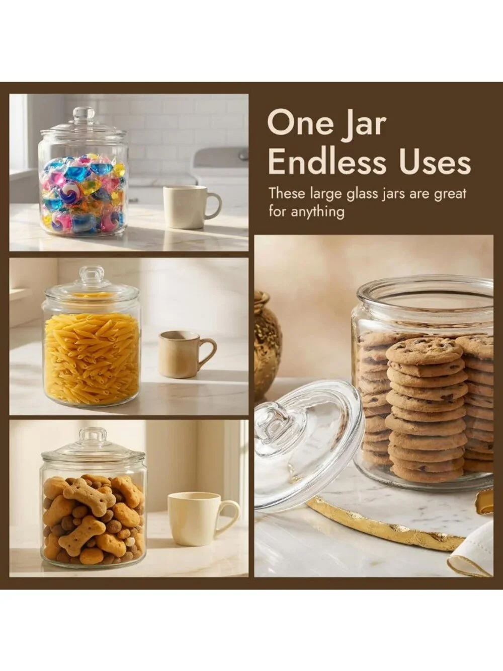 Airtight 1 Gallon Glass Cookie Jar with Lid - Large Clear Food Storage Container